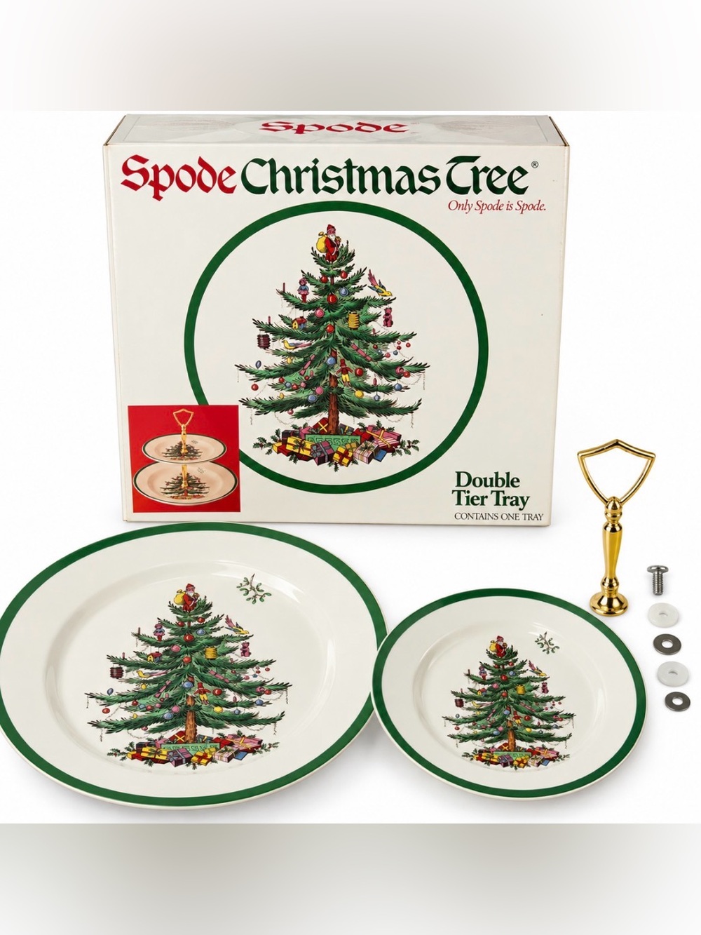 Spode Christmas Tree Double Tier Tray 2 Tier Serving Stand Made England NIB